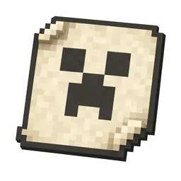 Pixel art illustration of a paper banner pattern printed with a creeper face emblem