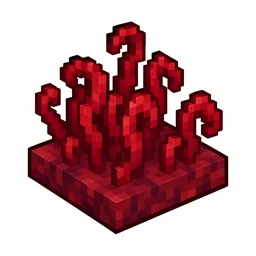 Pixel art illustration of a crimson roots in chunky voxel game style