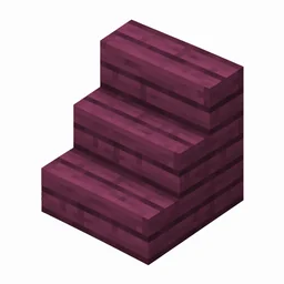Pixel art illustration of an L-shaped crimson wooden stairs block with visible wood grain