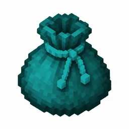 Pixel art illustration of a cyan dyed bundle pouch tied with string