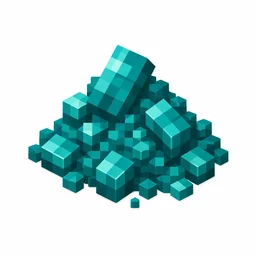 Pixel art illustration of a small pile of teal cyan dye powder with scattered grains
