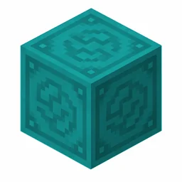 Pixel art illustration of a cyan glazed terracotta block with a swirling ornate pattern