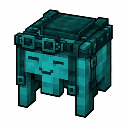 Pixel art illustration of a cyan happy ghast harness with a saddle seat and straps