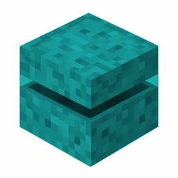 Pixel art illustration of a cyan shulker box with a raised clam-shell lid