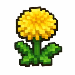 Pixel art illustration of a dandelion in chunky voxel game style