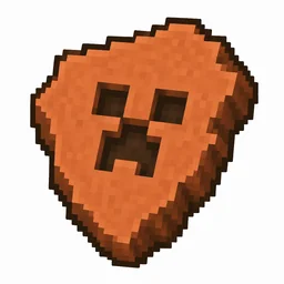 Pixel art illustration of a terracotta pottery sherd engraved with a creeper face pictograph