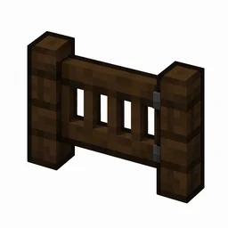 Pixel art illustration of a dark oak fence gate with a slatted swinging panel