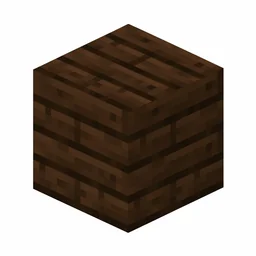 Pixel art illustration of a dark oak planks block with deep espresso horizontal boards