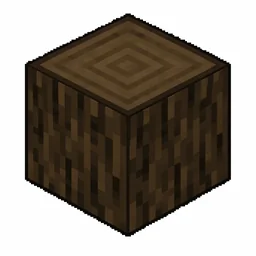 Pixel art illustration of a dark oak wood block with bark on all six faces