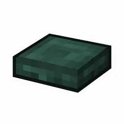 Pixel art illustration of a dark prismarine slab, a half-height flat block