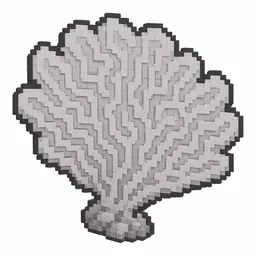 Pixel art illustration of a dead gray pink coral fan, a dried lifeless coral frond
