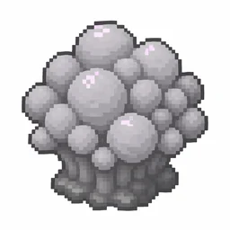 Pixel art illustration of a dead gray purple coral, dried and lifeless
