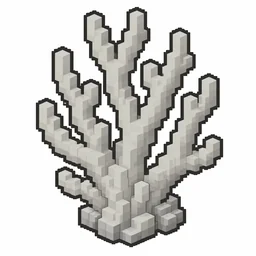 Pixel art illustration of a dead gray yellow coral, dried and lifeless