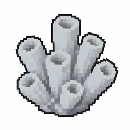 Pixel art illustration of a dead gray blue coral, dried and lifeless