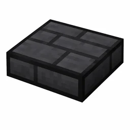 Pixel art illustration of a deepslate brick slab, a half-height flat block
