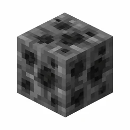 Pixel art illustration of a deepslate coal ore block with black coal specks in dark gray deepslate