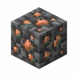 Pixel art illustration of a deepslate copper ore block with orange copper specks in dark gray deepslate