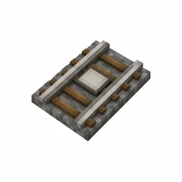 Pixel art illustration of a detector rail with a stone pressure plate between iron rails