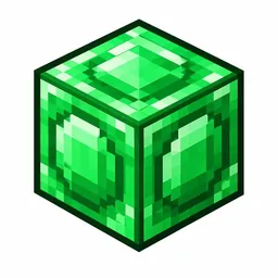Pixel art illustration of a block of emerald in chunky voxel game style