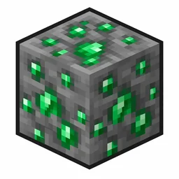 Pixel art illustration of an emerald ore in chunky voxel game style