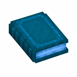Pixel art illustration of an enchanted book in chunky voxel game style