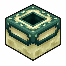 Pixel art illustration of an end portal frame in chunky voxel game style