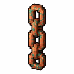 Pixel art illustration of a copper chain with lightly patchy green oxidation over copper metal