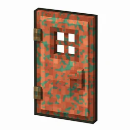 Pixel art illustration of a copper door with lightly patchy green oxidation over copper metal