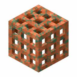 Pixel art illustration of a copper grate with lightly patchy green oxidation over copper metal