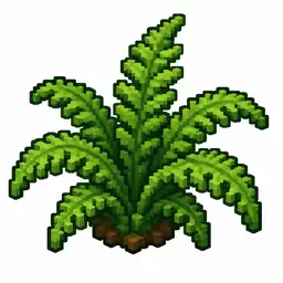 Pixel art illustration of a fern in chunky voxel game style