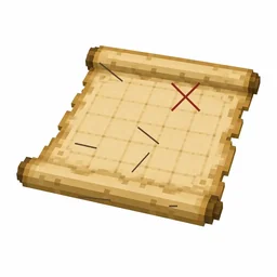 Pixel art illustration of a map in chunky voxel game style