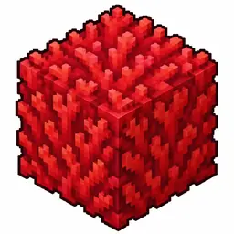 Pixel art illustration of a solid cube block of red coral with a bumpy texture
