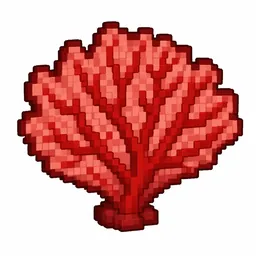 Pixel art illustration of a flat red coral fan, a fan-shaped living coral frond