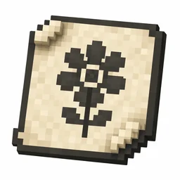 Pixel art illustration of a paper banner pattern printed with a daisy flower emblem
