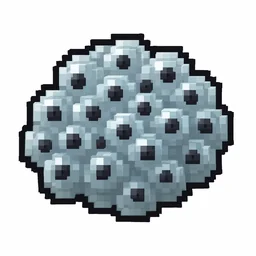Pixel art illustration of frogspawn, a jelly cluster of tiny eggs