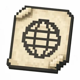 Pixel art illustration of a paper banner pattern printed with a planet globe emblem