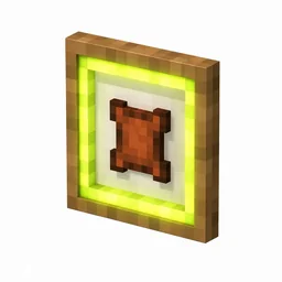 Pixel art illustration of a wooden item frame with a glowing yellow-green border