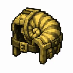 Pixel art illustration of a golden nautilus armor, a spiral shell armor piece
