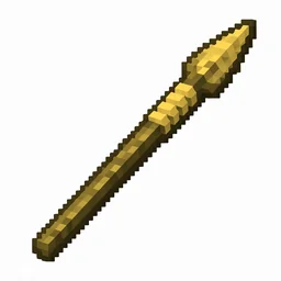 Pixel art illustration of a golden spear with a long shaft and sharp tip