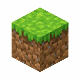 Pixel art illustration of a grass block with a bright green grass top and brown dirt sides