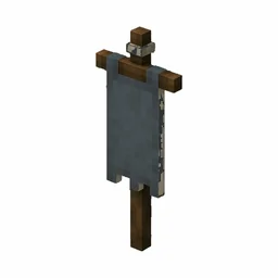 Pixel art illustration of a gray banner hanging from a wooden pole