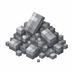 Pixel art illustration of a small pile of medium gray dye powder with scattered grains