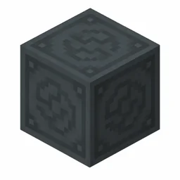 Pixel art illustration of a gray glazed terracotta block with a swirling ornate pattern