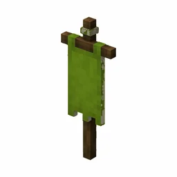Pixel art illustration of a green banner hanging from a wooden pole