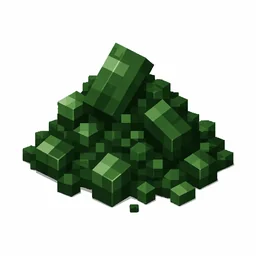Pixel art illustration of a small pile of forest green dye powder with scattered grains