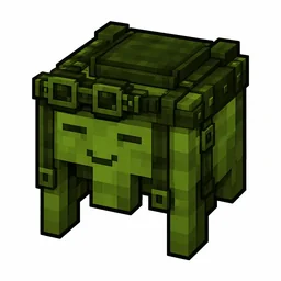 Pixel art illustration of a green happy ghast harness with a saddle seat and straps