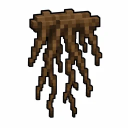 Pixel art illustration of a hanging roots in chunky voxel game style