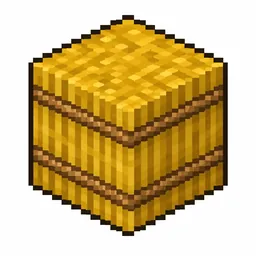 Pixel art illustration of a hay bale in chunky voxel game style
