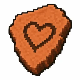 Pixel art illustration of a terracotta pottery sherd engraved with a heart pictograph