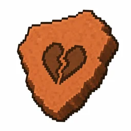Pixel art illustration of a terracotta pottery sherd engraved with a broken heart pictograph